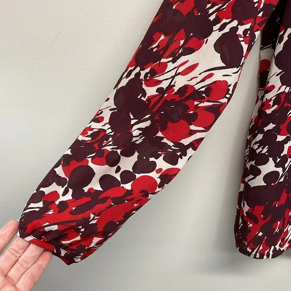NWOT J. Crew Dark Poppy Printed Tie Neck Long Sleeve Blouse S - Picture 3 of 16